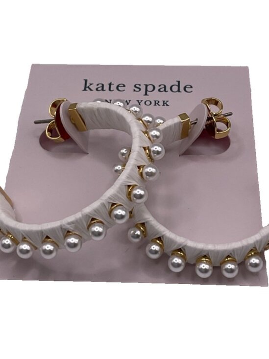 Kate Spade Earrings Francesca Pearl Raffia Hoop Earring White Gold Hoops NEW - Picture 5 of 6